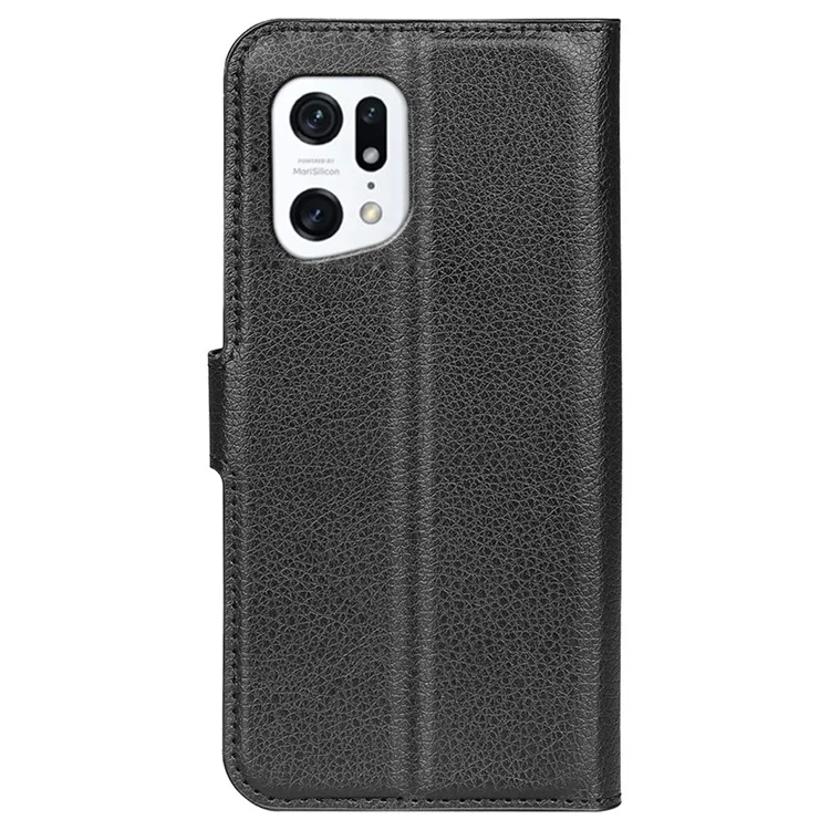 PU Leather Smartphone Cover Bag for Oppo Find X5, Wallet Anti-scratch Litchi Texture Phone Stand Function Dustproof Case - Black