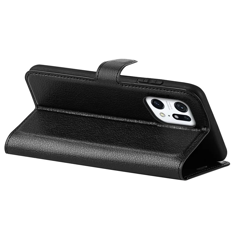 Borsa di Copertura Per Smartphone in Pelle PU Per Oppo Trova X5, Portafoglio Anti-scratch Litchi Telefon State Function Casetto - Nero