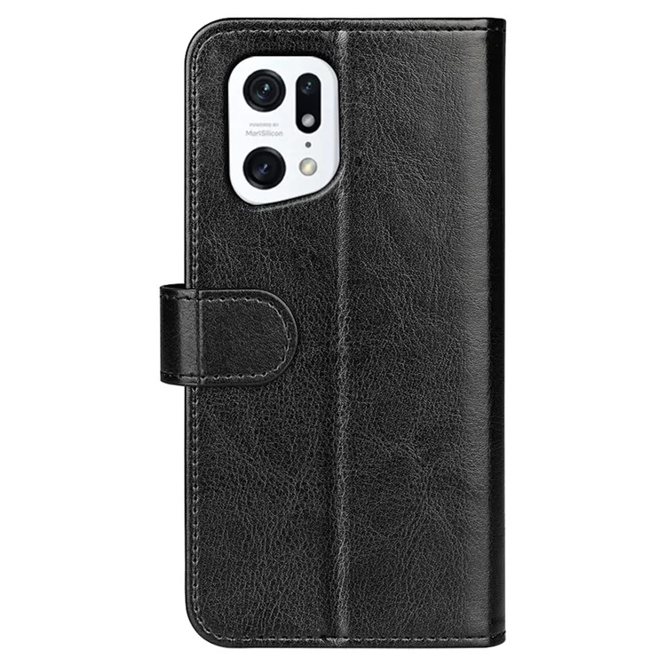 For Oppo Find X5 Phone Cover Crazy Horse Texture Folio Flip Leather Wallet Stand Phone Case - Black