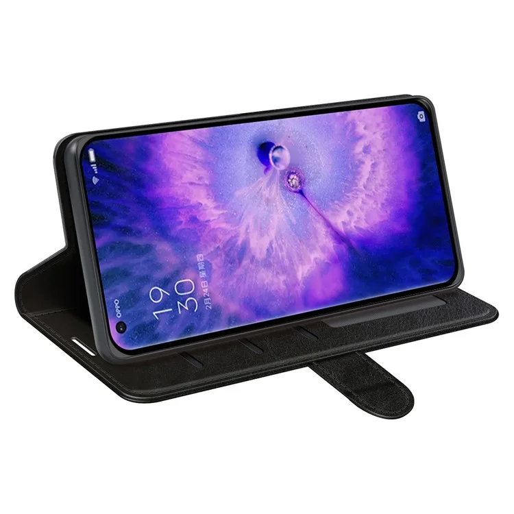 For Oppo Find X5 Phone Cover Crazy Horse Texture Folio Flip Leather Wallet Stand Phone Case - Black