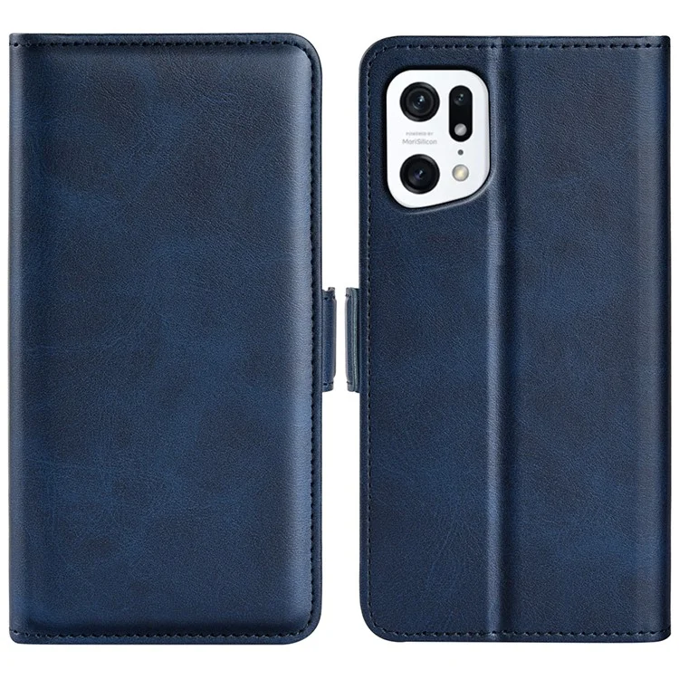 For Oppo Find X5 Textured PU Leather Phone Case Foldable Stand Wallet Function Shockproof Phone Cover - Blue