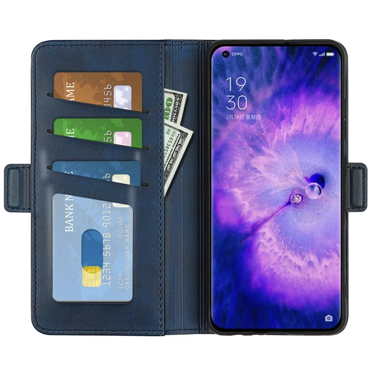 Für Oppo Finden Sie X5 Textured PU Leder Telefon Hülle Faltbare Stand Wallet Function Schockdelie Telefonabdeckung - Blau