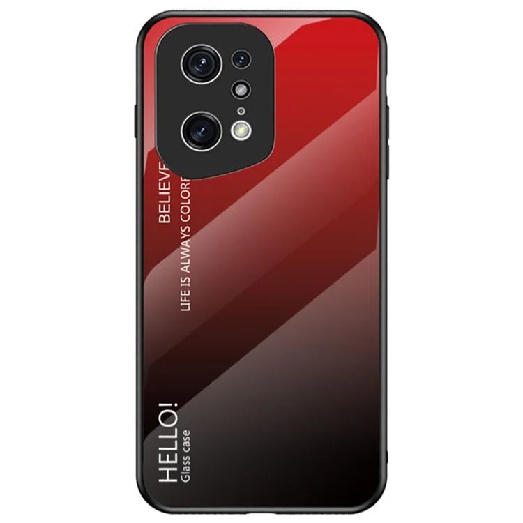 Étui de téléphone à couleur dégradée tendance pour Oppo Find X5 Pro, protection contre les chutes en verre trempé + PC + boîtier arrière hybride en TPU - dégradé rouge noir