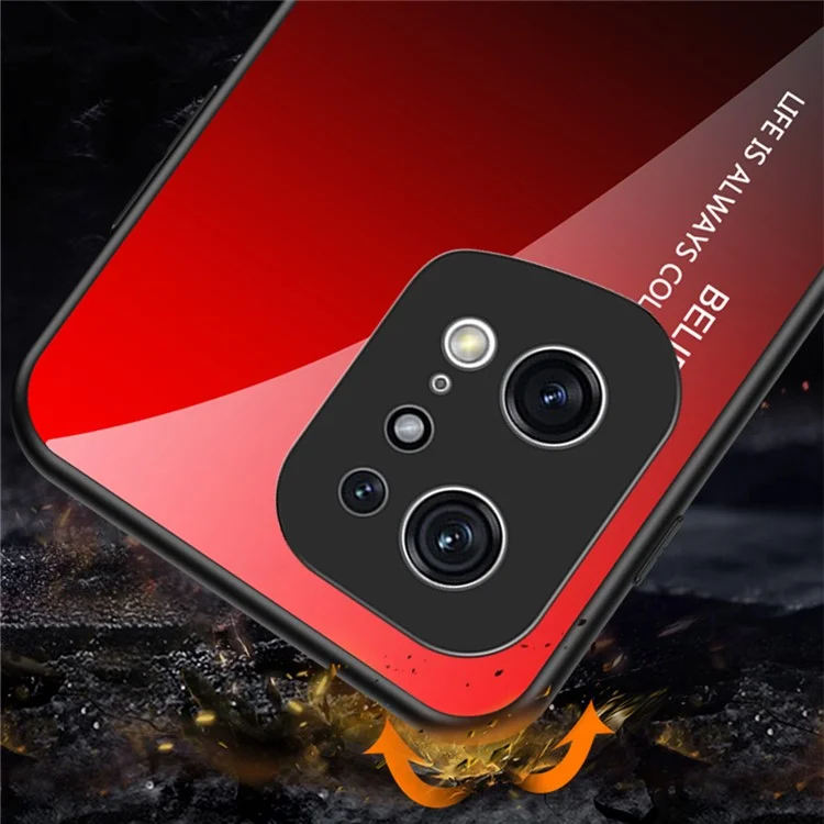 Étui de téléphone à couleur dégradée tendance pour Oppo Find X5 Pro, protection contre les chutes en verre trempé + PC + boîtier arrière hybride en TPU - dégradé rouge noir