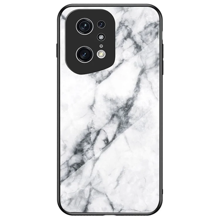 For Oppo Find X5 Pro Marble Pattern Mobile Phone Case Tempered Glass + PC Back TPU Frame Anti-drop Protective Cover - White Marble