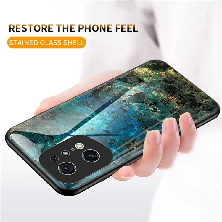 Pour Oppo Find X5 Pro Marbre Motif Coque de Téléphone Portable Verre Trempé + PC Arrière TPU Cadre Anti-chute Housse Protectrice - Marbre Blanc