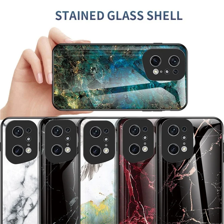 For Oppo Find X5 Pro Marble Pattern Mobile Phone Case Tempered Glass + PC Back TPU Frame Anti-drop Protective Cover - White Marble