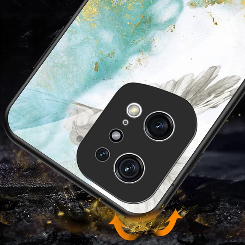 For Oppo Find X5 Pro Marble Pattern Mobile Phone Case Tempered Glass + PC Back TPU Frame Anti-drop Protective Cover - Blood Red Marble