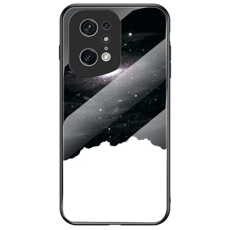 Starry Sky Pattern Phone Case for Oppo Find X5 Pro, TPU Frame Tempered Glass + PC Back Cover - Cosmic Starry Sky