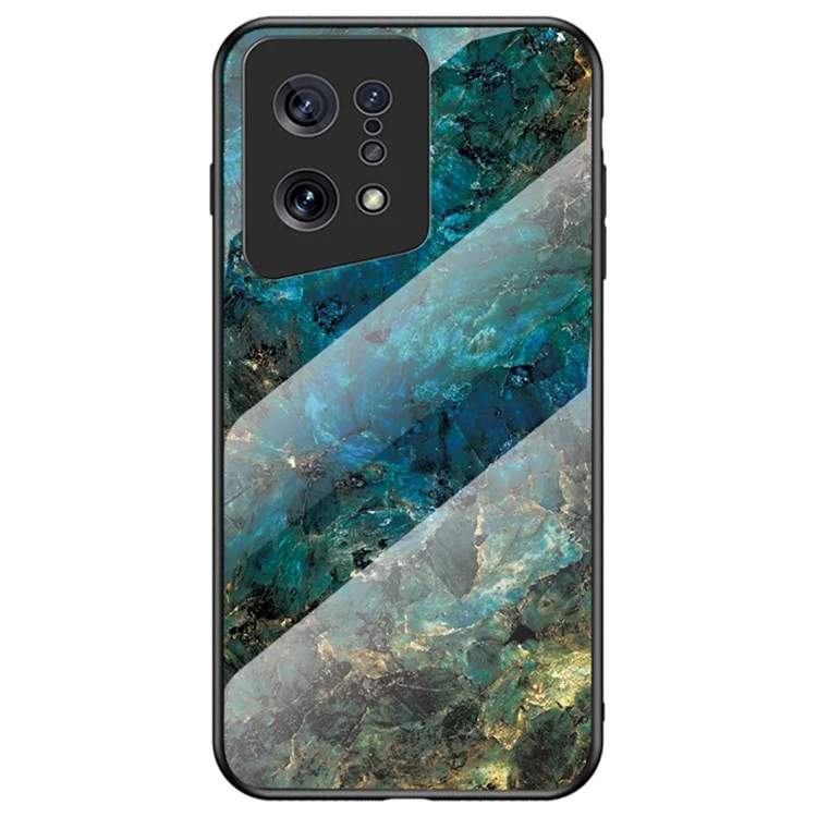 Marble Pattern Phone Case for Oppo Find X5, TPU Frame Tempered Glass + PC Back Shockproof Anti-fall Cover - Emerald Marble