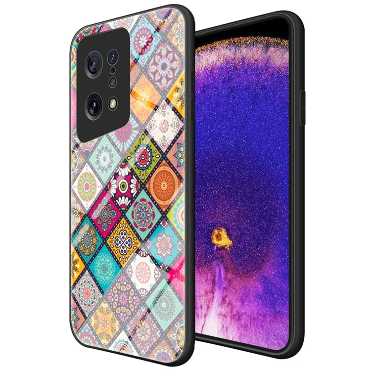 Per Oppo Trova X5 Resistente al Cavalletto Graffiante Design Floreale Design a Durata di Vetro + PC Back + TPU TPU Telefono - Pattern a Scacchi