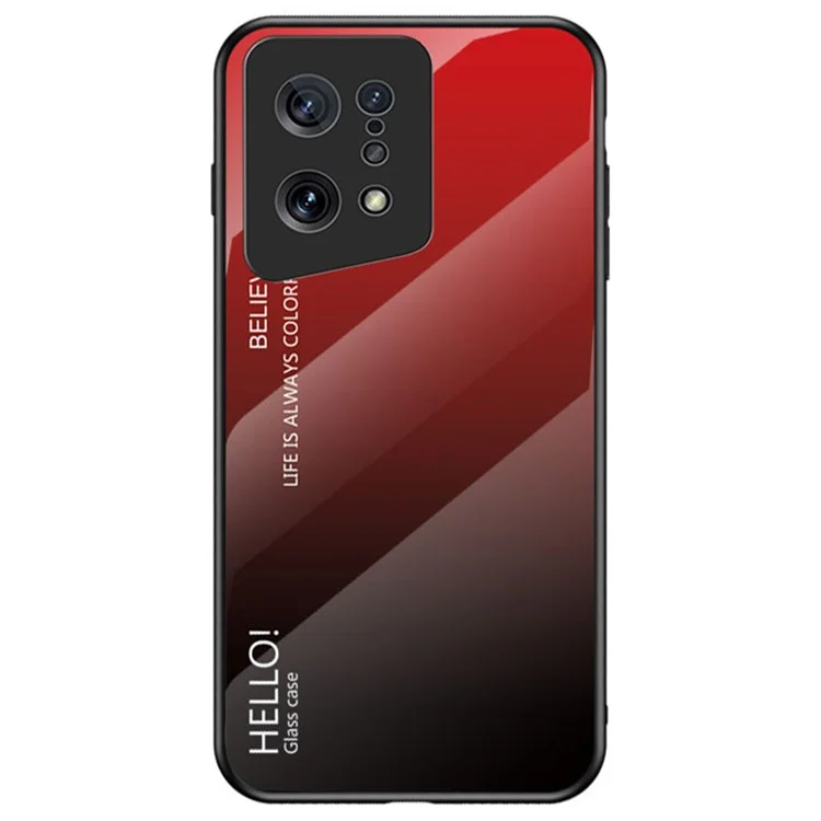 For Oppo Find X5 Tempered Glass + PC Back + TPU Frame Anti-drop Stylish Gradient Color Case Shell - Gradient Red Black