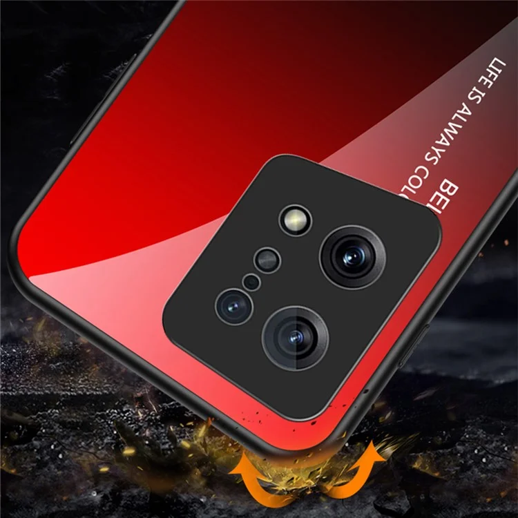 Para Oppo Find X5 Vidrio Templado + PC Posterior + Carcasa de Marco TPU Antidescalada Estilosa Gradiente de Color - Gradiente Rojo Negro