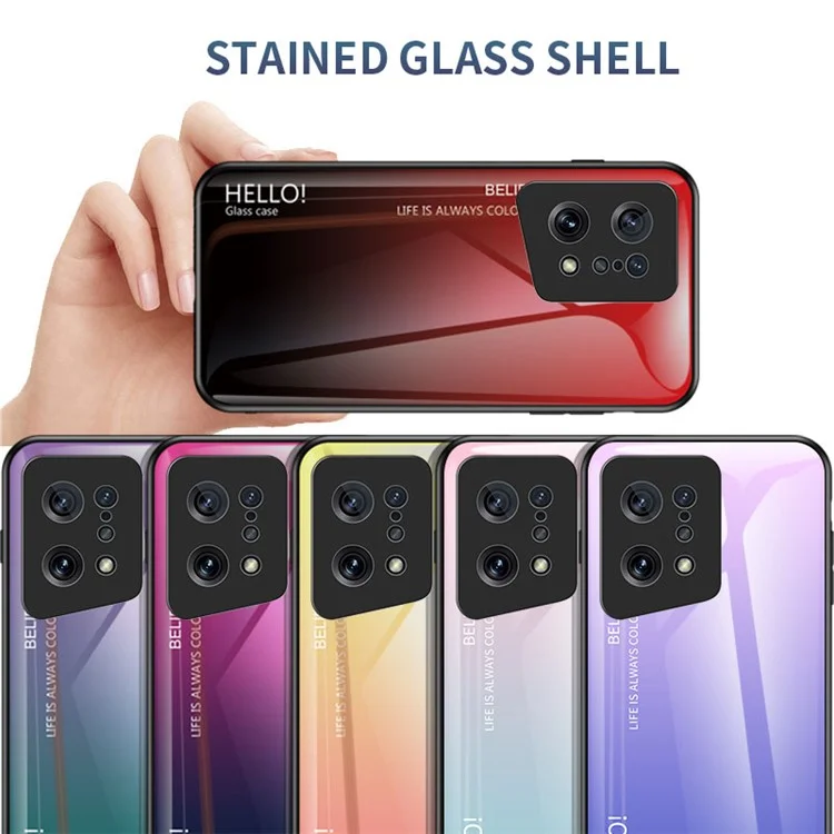 For Oppo Find X5 Tempered Glass + PC Back + TPU Frame Anti-drop Stylish Gradient Color Case Shell - Gradient Red Black