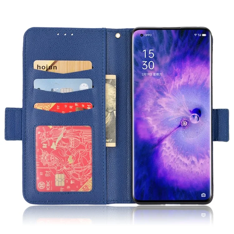 Per Oppo Trova X5 Litchi Texture pu Pelle Anti-drop Anti-scratch di Supporto Per Telefono Guscio Protettivo Con Portafoglio - Blu Scuro