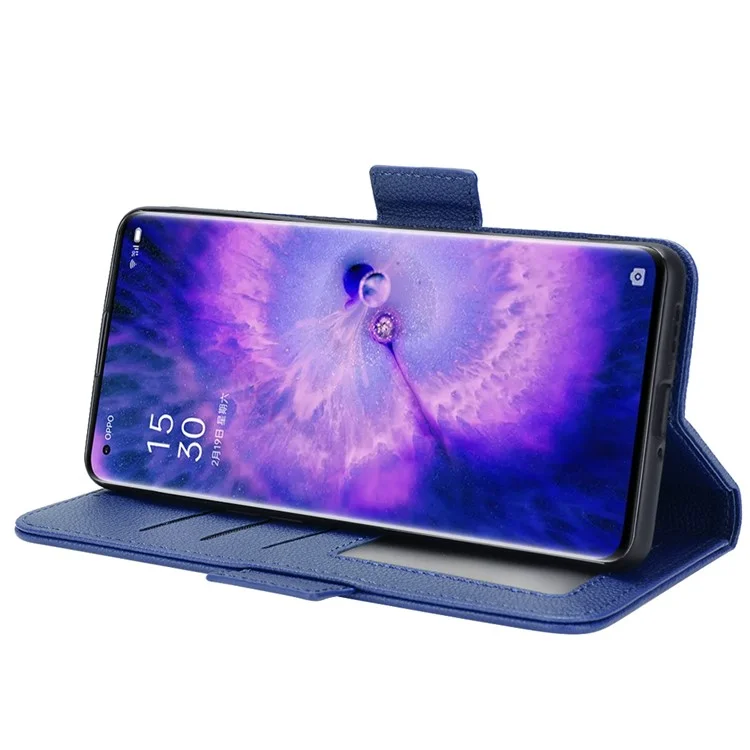Per Oppo Trova X5 Litchi Texture pu Pelle Anti-drop Anti-scratch di Supporto Per Telefono Guscio Protettivo Con Portafoglio - Blu Scuro