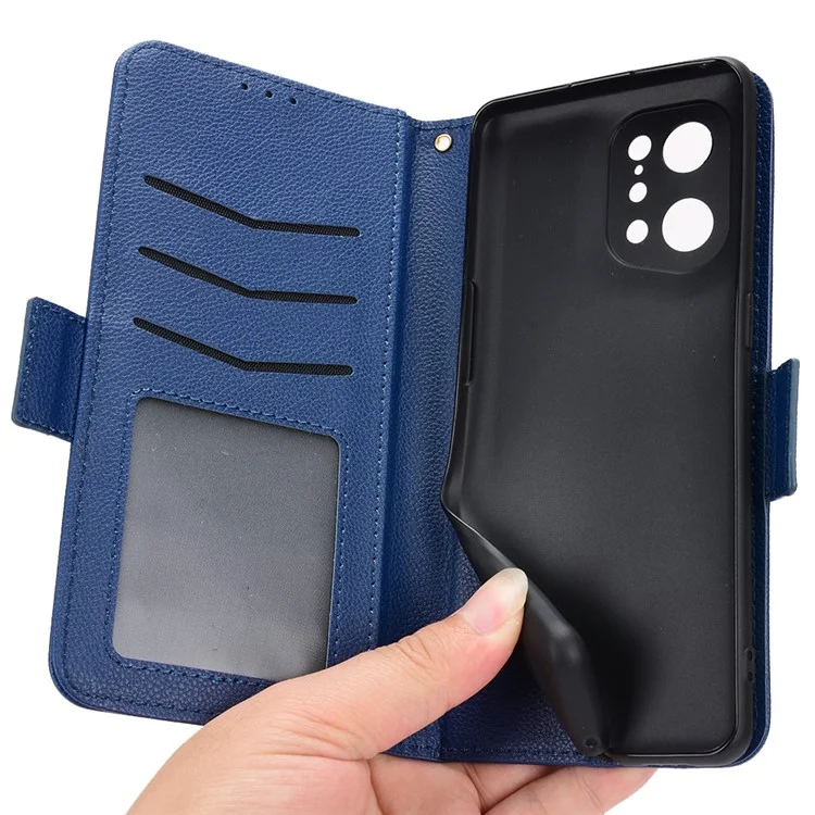 Per Oppo Trova X5 Litchi Texture pu Pelle Anti-drop Anti-scratch di Supporto Per Telefono Guscio Protettivo Con Portafoglio - Blu Scuro
