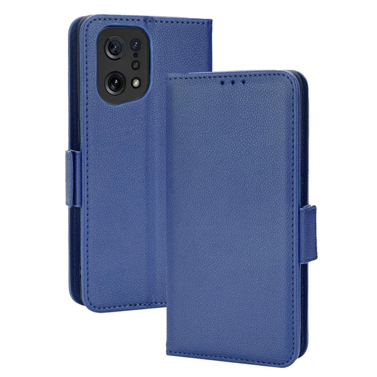Per Oppo Trova X5 Litchi Texture pu Pelle Anti-drop Anti-scratch di Supporto Per Telefono Guscio Protettivo Con Portafoglio - Blu Scuro