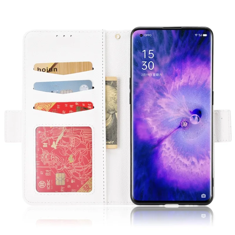 For Oppo Find X5 Litchi Texture PU Leather Anti-drop Anti-scratch Phone Stand Case Protective Shell with Wallet - White
