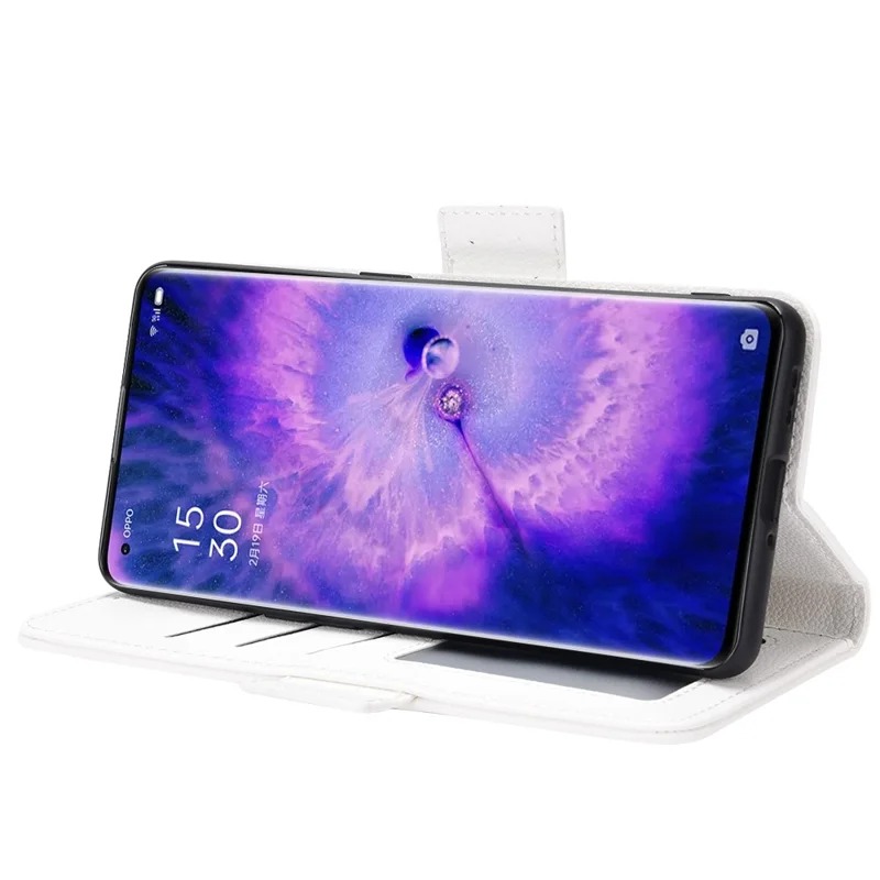 For Oppo Find X5 Litchi Texture PU Leather Anti-drop Anti-scratch Phone Stand Case Protective Shell with Wallet - White