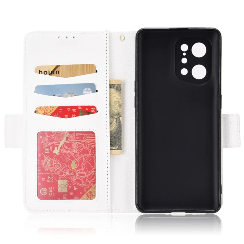 For Oppo Find X5 Litchi Texture PU Leather Anti-drop Anti-scratch Phone Stand Case Protective Shell with Wallet - White