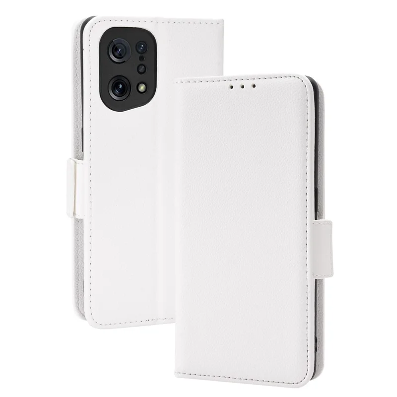 For Oppo Find X5 Litchi Texture PU Leather Anti-drop Anti-scratch Phone Stand Case Protective Shell with Wallet - White