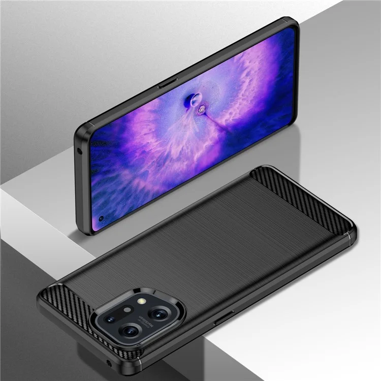 Для Oppo Find X5 Carbon Fiber Texture 1.8mm Brushed Surface Phone Case Anti-scratch TPU Back Cover - Черный