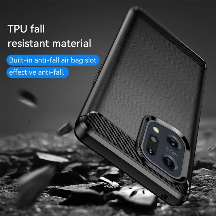 Для Oppo Find X5 Carbon Fiber Texture 1.8mm Brushed Surface Phone Case Anti-scratch TPU Back Cover - Черный