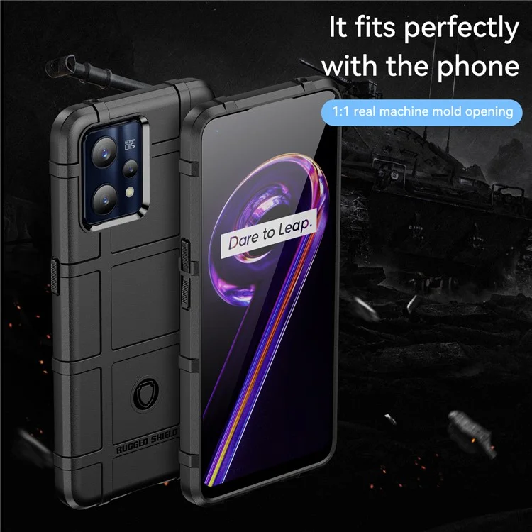 Para Realme 9 Pro + Rugged Square Grade Design Espessado TPU Anti-Scratch Phone Case Capa Protetora - Preto