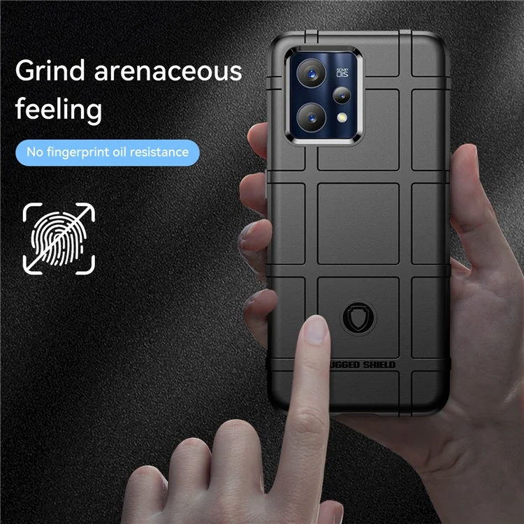 Para Realme 9 Pro + Rugged Square Grade Design Espessado TPU Anti-Scratch Phone Case Capa Protetora - Preto