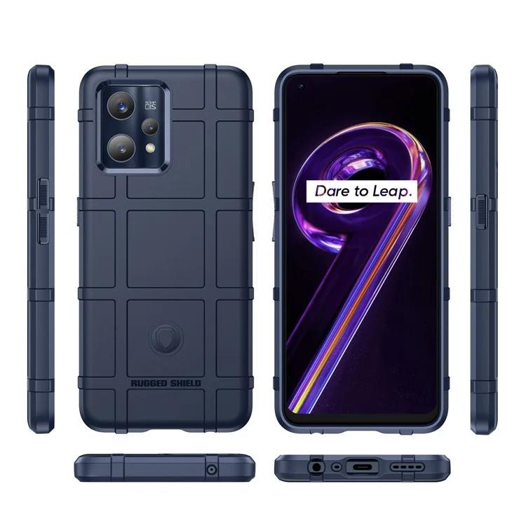 For Realme 9 Pro+ / 9 4G / Narzo 50 Pro 5G Rugged Square Grid Design Thickened TPU Anti-scratch Phone Case Protective Cover - Blue