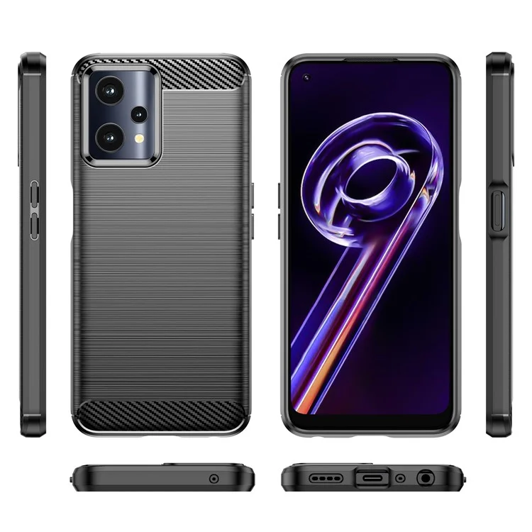 For Realme 9 Pro 5G / 9 5G / V25 / OnePlus Nord CE 2 Lite 5G 1.8mm TPU Brushed Phone Case Carbon Fiber Texture Protective Cover - Black