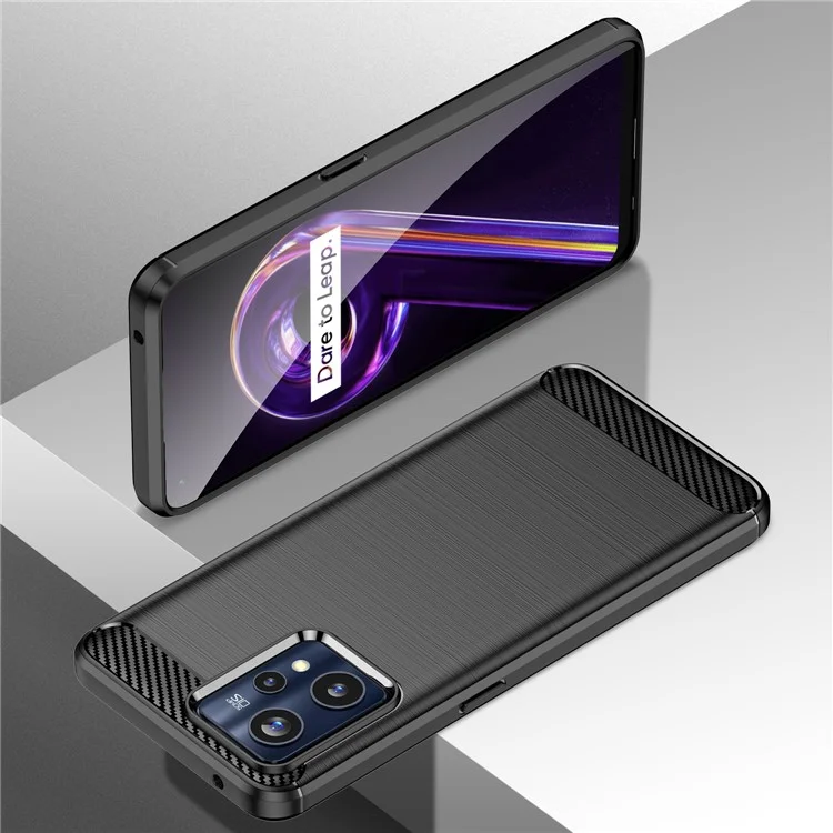 Para Realme 9 Pro+ / 9 4G / Narzo 50 Pro 5G Textura de Fibra de Carbono Superfície Escovada Caso de Telefone TPU 1,8 mm Shell - Preto