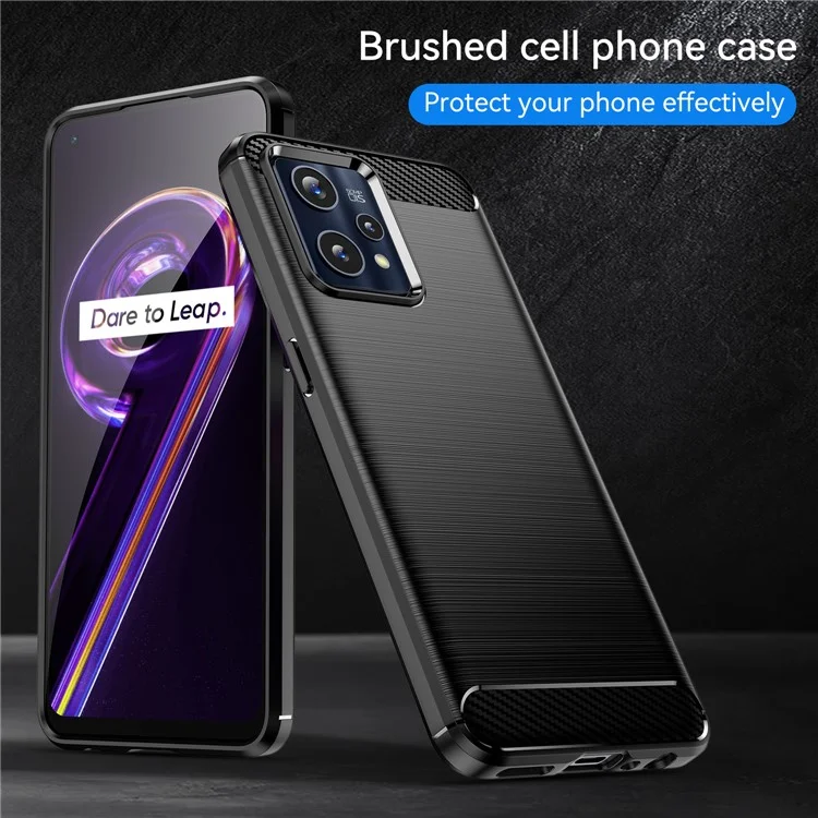 Para Realme 9 Pro+ / 9 4G / Narzo 50 Pro 5G Textura de Fibra de Carbono Superfície Escovada Caso de Telefone TPU 1,8 mm Shell - Preto