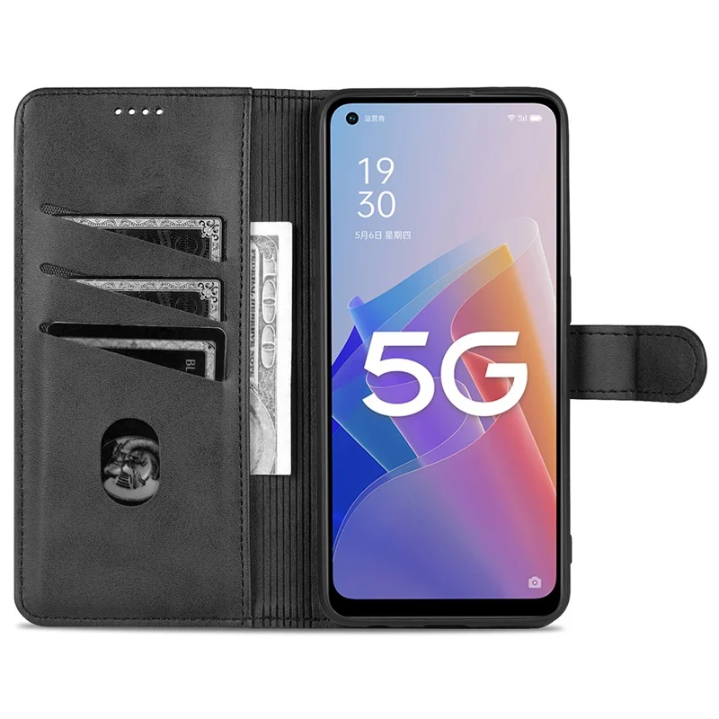 Capa de carteira de couro PU AZNS para Oppo A96 (China)/Reno7 Z 5G/Reno7 Lite/Reno8 Lite 5G/F21 Pro 5G/OnePlus Nord N20 5G Acessório de suporte dobrável para telefone - Preto