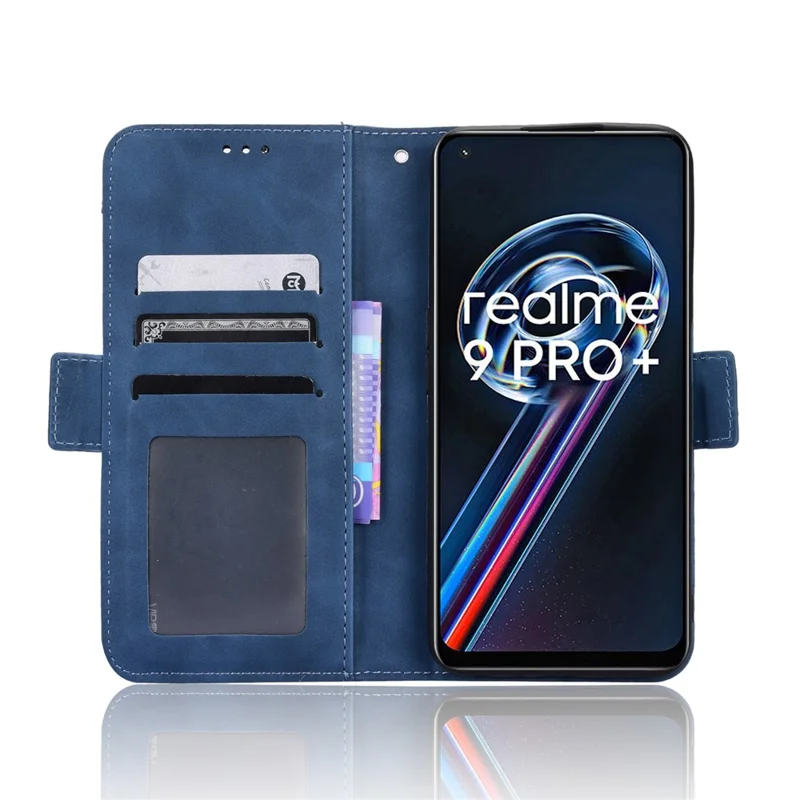 For Realme 9 Pro 5G / V25 5G / 9 5G (Global Version) / 9 5G (EU Version) Multiple Card Slots Protective Case Wallet Stand PU Leather Magnetic Closing Cell Phone Cover - Blue