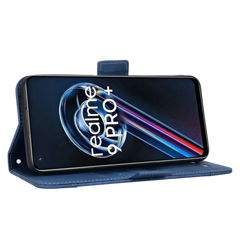 For Realme 9 Pro 5G / V25 5G / 9 5G (Global Version) / 9 5G (EU Version) Multiple Card Slots Protective Case Wallet Stand PU Leather Magnetic Closing Cell Phone Cover - Blue