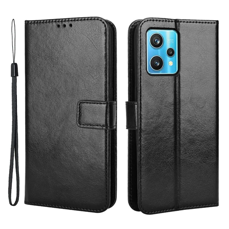 Pour Realme 9 Pro + Résistant À Scrad-Résistant Câble Coffret Téléphone De Téléphone Folio Flip Portefeuille Stand Coquille Avec Bracelet - Le Noir