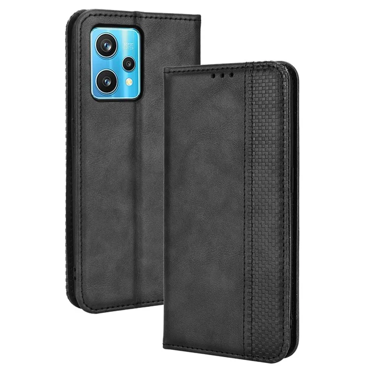 Per Realme 9 Pro+ PU Leather Magnetic Auto-absorbed Vintage Mosaic Imprinted Stand Case with Wallet - Nero
