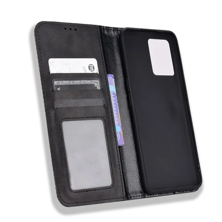 Per Realme 9 Pro+ PU Leather Magnetic Auto-absorbed Vintage Mosaic Imprinted Stand Case with Wallet - Nero