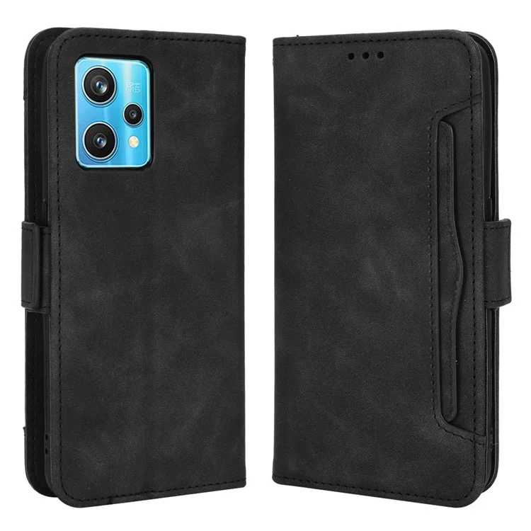 Para Realme 9 Pro+ Carteira Suporte PU Leather Protective Case Múltiplos Slots de Cartão Fechamento Magnético Capa de telefone - Preto