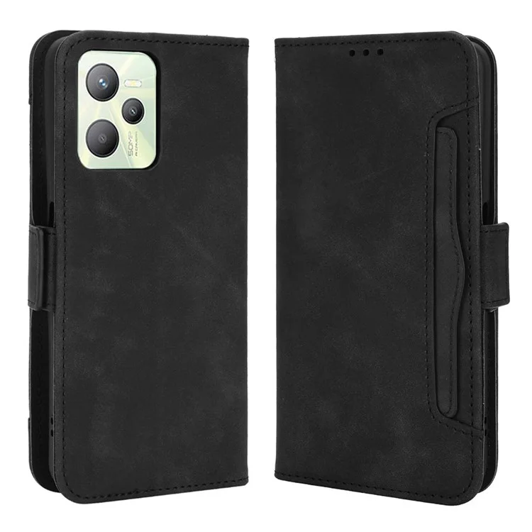 Per Realme C35 Wallet Stand Anti-scratch PU Leather Protective Case Multiple Card Slots Magnetic Closing Phone Shell - Nero