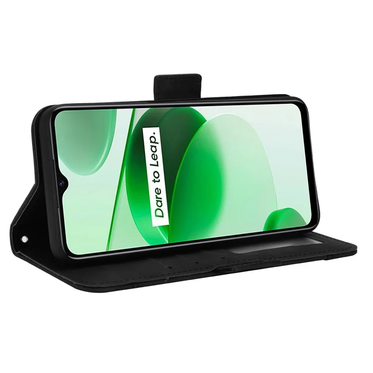 Per Realme C35 Wallet Stand Anti-scratch PU Leather Protective Case Multiple Card Slots Magnetic Closing Phone Shell - Nero
