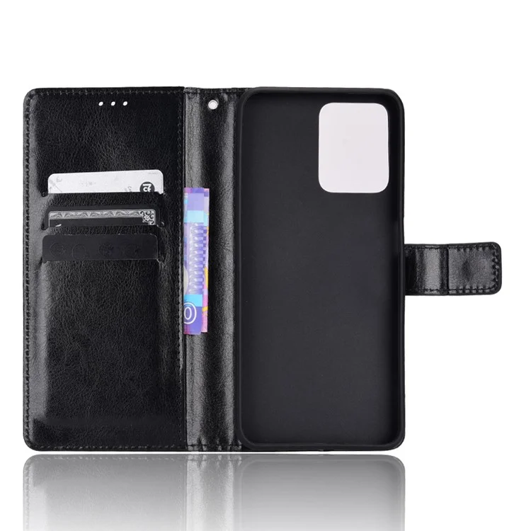 Para Realme C35 Crazy Horse Texture Well-protected PU Leather Mobile Phone Stand Case Wallet Cover - Negro