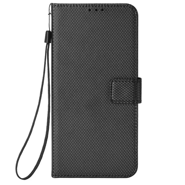 For Oppo Reno7 5G (China) Drop Resistant Diamond Texture Phone Case Cover with Wallet Function PU Leather Stand Cell Phone Shell with Strap - Black