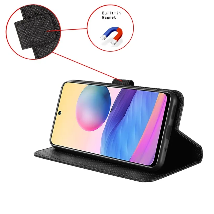 For Oppo Reno7 5G (China) Drop Resistant Diamond Texture Phone Case Cover with Wallet Function PU Leather Stand Cell Phone Shell with Strap - Black