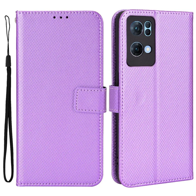 Pour Oppo Reno7 Pro 5G Diamond Texture Téléphone Couvre Avec Une Fonction de Portefeuille pu Leather Horizontal Stand Cell Phone Shell - Violet