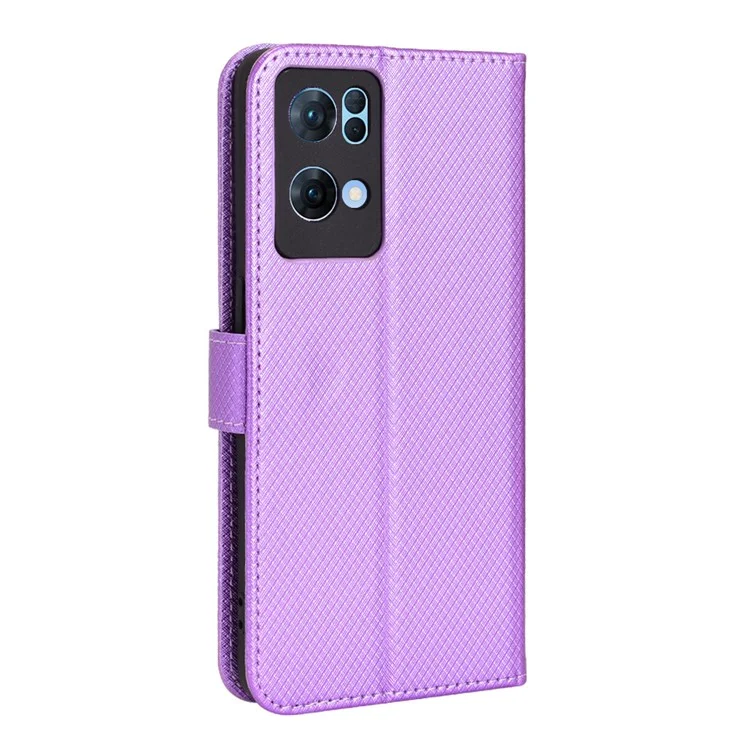 Pour Oppo Reno7 Pro 5G Diamond Texture Téléphone Couvre Avec Une Fonction de Portefeuille pu Leather Horizontal Stand Cell Phone Shell - Violet