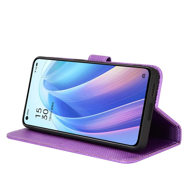 Pour Oppo Reno7 Pro 5G Diamond Texture Téléphone Couvre Avec Une Fonction de Portefeuille pu Leather Horizontal Stand Cell Phone Shell - Violet