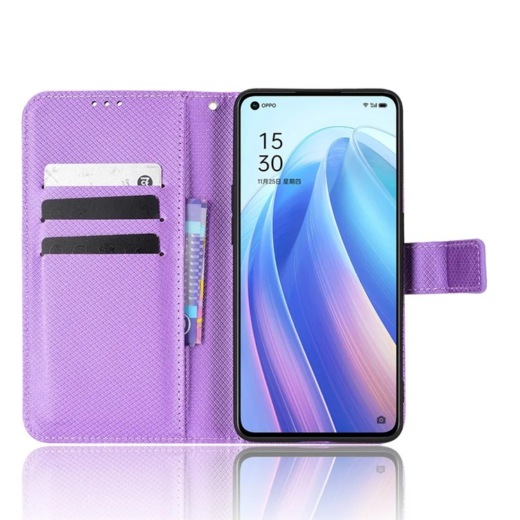 Pour Oppo Reno7 Pro 5G Diamond Texture Téléphone Couvre Avec Une Fonction de Portefeuille pu Leather Horizontal Stand Cell Phone Shell - Violet